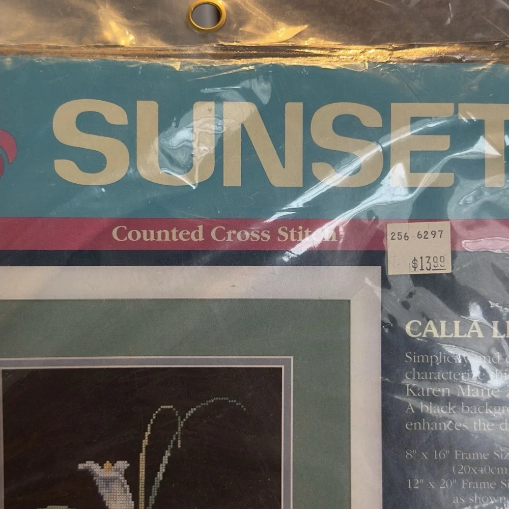 Calla Lilies Sunset Counted Cross Stich Exotic Flower Zabroski 13569 Black 8x16